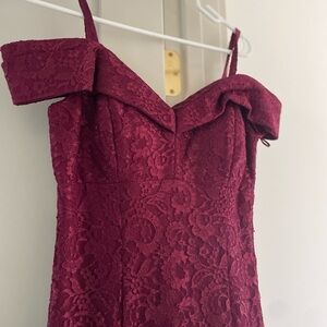 Elegant Burgundy Lace Off-Shoulder Dress